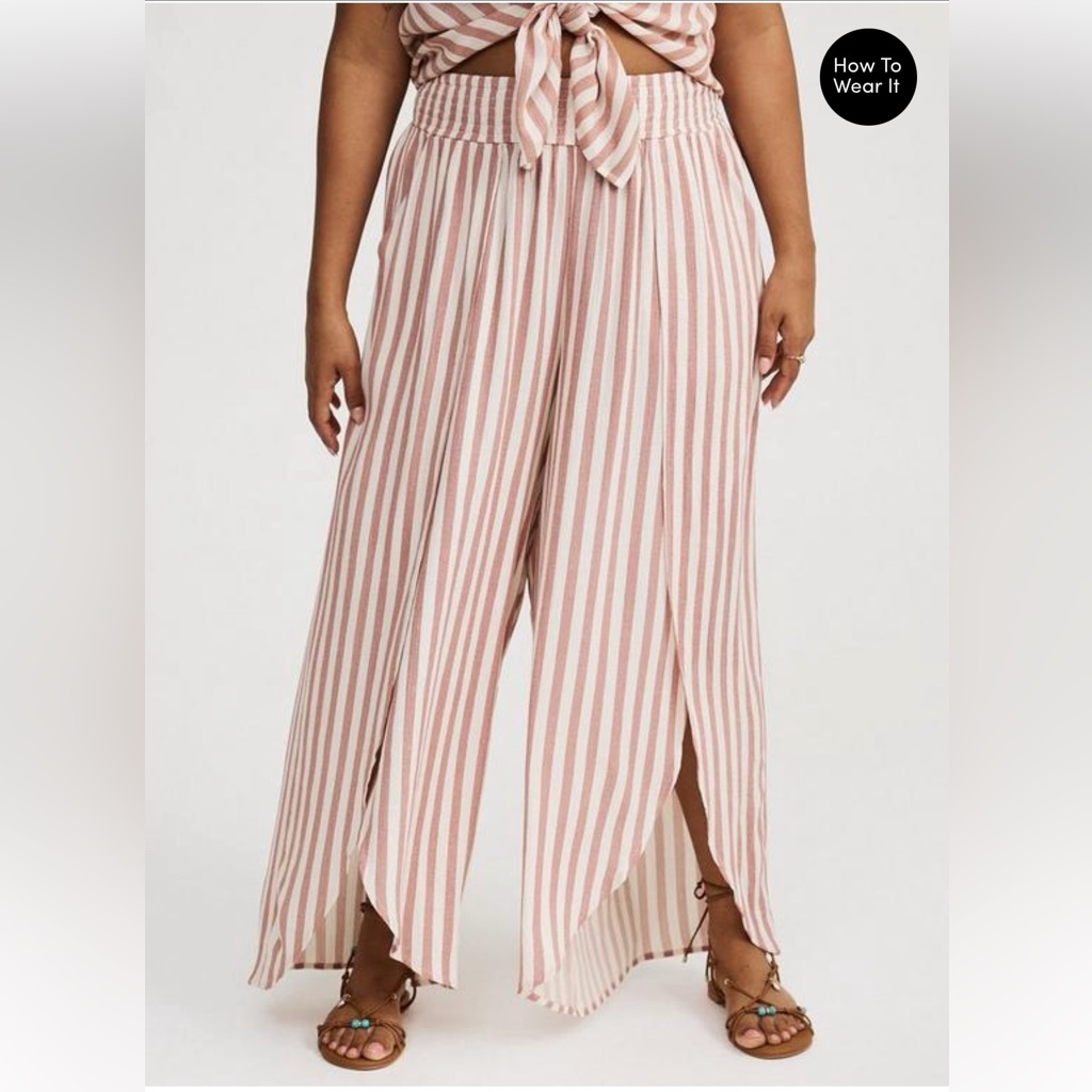 Torrid Crinkle Gauze Mid-Rise Pull-On Open-Leg Pants